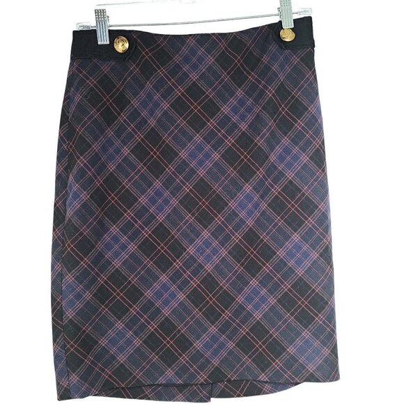 The Limited Black Purple Plaid Career Pencil Skirt Academia - Picture 1 of 7